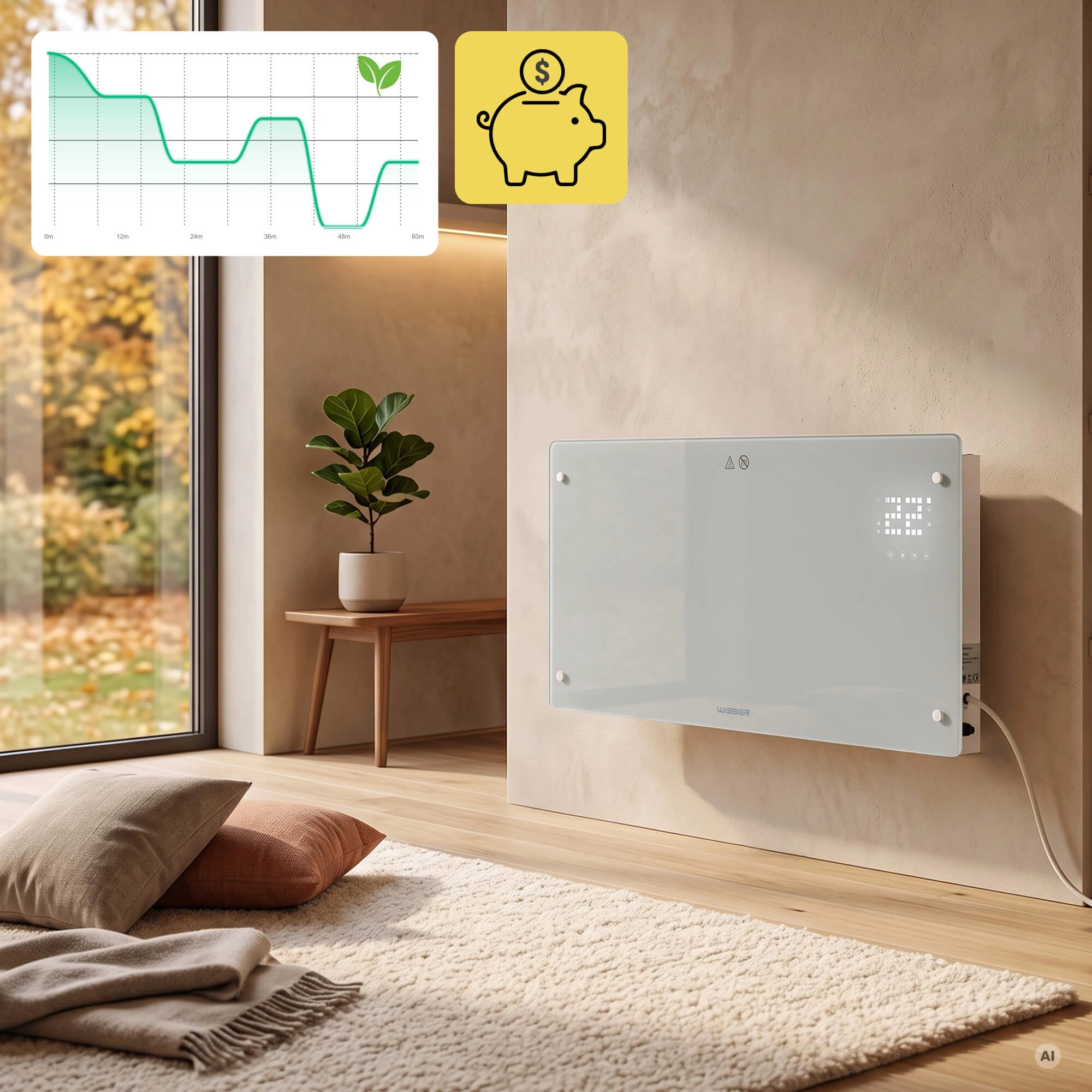 Grzejnik elektryczny pokojowy Wisser NEA 2500 W biały  